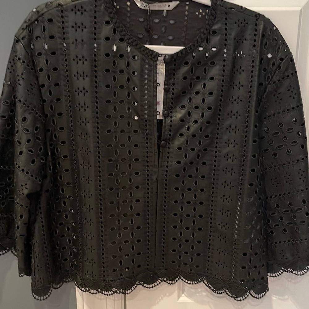 ZARA black leatherette jacket blouse sz med brand new
